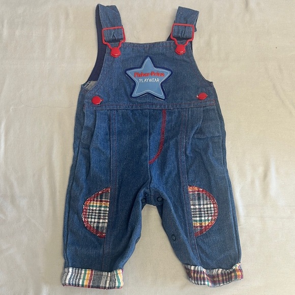 Fisher-Price Blue and Red Overalls with Star Patch - Picture 1 of 4